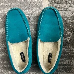 Lands' End Turquoise Moccasin Slippers